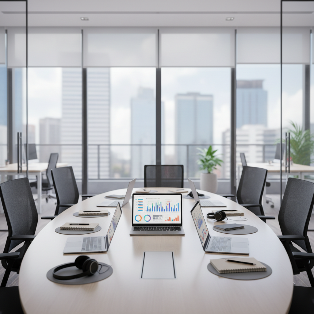 A modern conference room table...