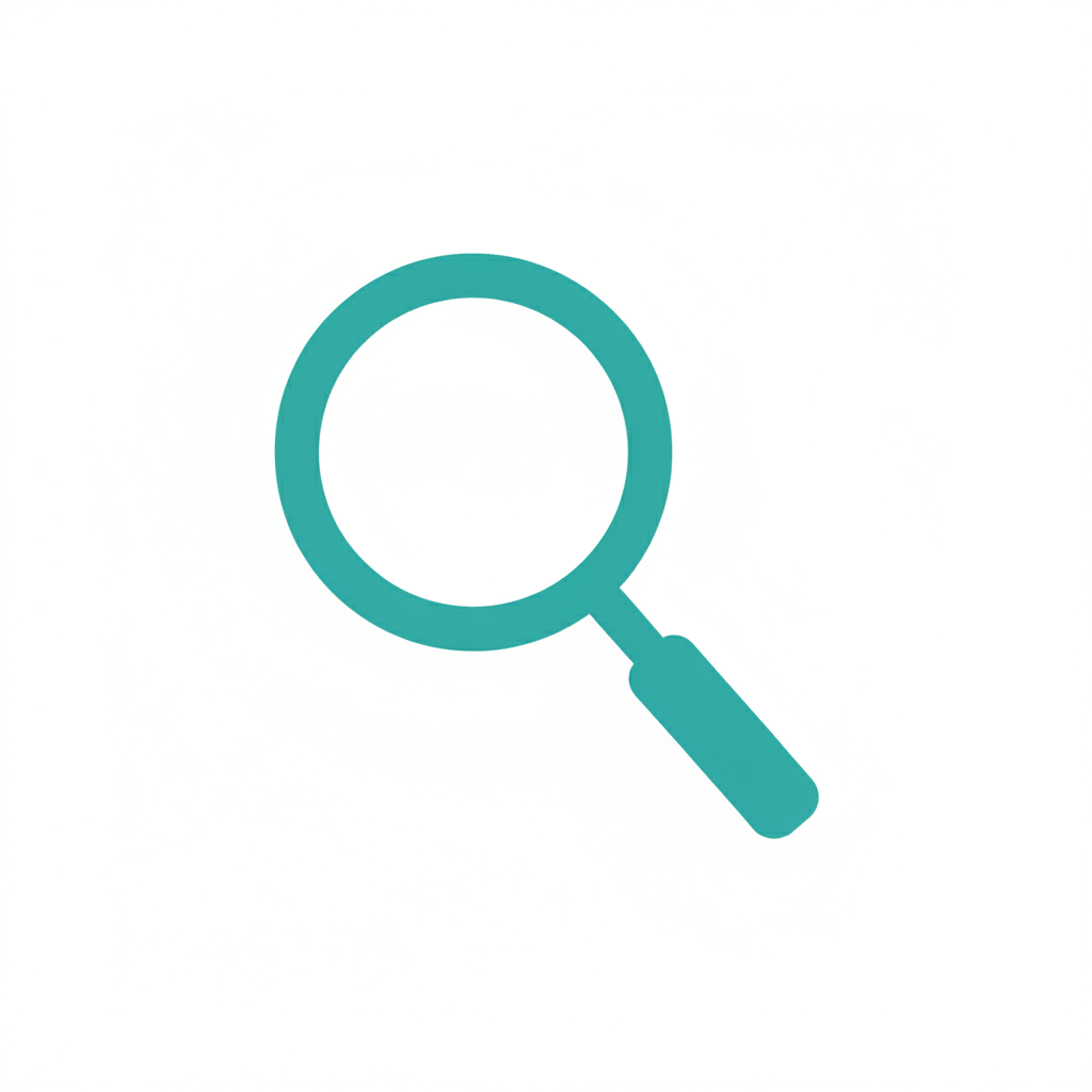 Clean teal magnifying glass on white background